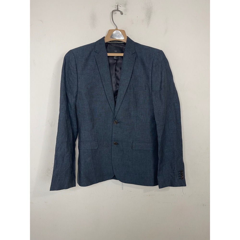 H&M Slim Fit Men 38R Blue 100% Linen Blazer Sport Coat Two Button Jacket‎